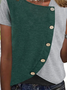 Farbblock Kurzarm Schnalle Asymmetrischer Hals Lässig T-Shirt