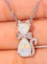 Silber Normal Opal Mondstein Katzenmuster Pendant Halskette jeden Tag Vielseitig Schmuck