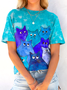 Katze Rundhals Lässig T-Shirt