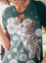 Lässig Katze Kurzarm T-Shirt