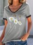 Lässig Klein Gänseblümchen V-Ausschnitt Nahtverarbeitung T-Shirt