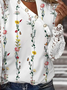 Asymmetrisch Ausschnitt Jersey Blumenmuster Lässig Patchwork Spitze Bluse
