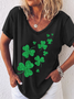 Damen NS. Patricks Tag Glitzernd Kleeblätter V-Ausschnitt T-Shirt