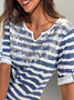 Farbblock Gestreift Halbarm Lässig Tunika T-Shirt