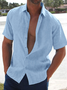Herren Revers Unifarben Kurzarm Herren Leinen Bluse