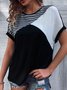 Farbblock Gestreift Kurzarm Rundhals Lässig Tunika T-Shirt