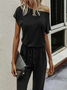 Schnürung Unifarben Kurzarm Lässig Jumpsuit