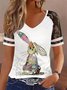 Lässig Weit OSTERN Patchwork Spitze Farbblock  V-Ausschnitt Bluse