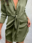 Unifarben Lässig Blusenkleid