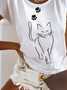 Lässig Jersey Katze Rundhals T-Shirt