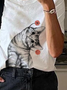 Lässig Katze Rundhals T-Shirt
