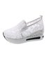 Blumenstickerei Mesh Paneeliert Slip-On Keil Sneakers