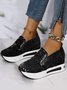 Blumenstickerei Mesh Paneeliert Slip-On Keil Sneakers
