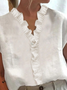 Sommer Damen V-Ausschnitt Volant Baumwolle Leinen Bluse