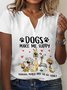 Große Größen Jersey Lässig Halb offener Kragen Hund Bluse