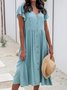 Unifarben Kurzarm Schnalle V-Ausschnitt Freizeitkleid