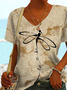 V-Ausschnitt Lässig Jersey Libelle T-Shirt
