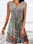 Gekerbt Lässig Blumenmuster Schnalle Kleid