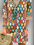 Geometrisch Ausgehöhlt Spitze V-Ausschnitt Urlaub Tunika Kleid