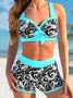 Lässig Ethnisch Print Rundhals Bikini