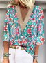 V-Ausschnitt Lässig zufällig Print Bluse