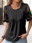 Unifarben Lässig Patchwork Spitze Bluse