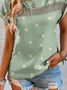 Lässig Rundhals Gänseblümchen Spitze Bluse