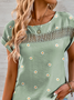 Lässig Rundhals Gänseblümchen Spitze Bluse