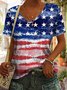 Lässig Jersey Stern V-Ausschnitt T-Shirt