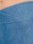 Unifarben Lässig Weit Hoch Tailliert Überkreuzung Elastisch Stricken Denim Lässig Flare Hose