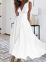 V-Ausschnitt Weit Unifarben Elegant Kleid