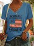 Lässig V-Ausschnitt Flagge Weit T-Shirt