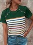 Urlaub Geknöpft Farbblock Gestreift Knopf Detail T-Shirt