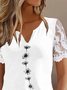 Lässig Geblümt Jersey Gekerbt Patchwork Spitze Bluse