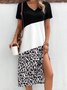 Leopard Print Lässig Jersey V-Ausschnitt Kleid