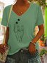 Lässig V-Ausschnitt Baumwolle Katze T-Shirt