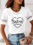 Lässig Textbriefe Rundhals Spitze Weit T-Shirt