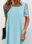 Spitze Kurzarm Jacquard Unifarben Karree-Ausschnitt Lässig Tunika Kleid