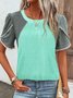 Rundhals Lässig Farbblock Bluse