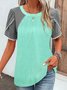 Rundhals Lässig Farbblock Bluse