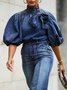 Unifarben Lässig Regelmäßige Passform Denim Denim Bluse
