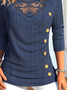 Perforiert Lässig Geknöpft Spitze Unifarben Tunika Shirt