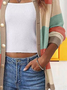 Weit Farbblock Geknöpft Lässig Strickjacke