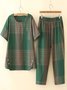 Schnalle Kariert Lässig Bluse mit Hose Zweiteiliges Set