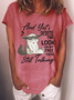 Damen Stil reden A Katze Rundhals Lässig T-Shirt