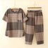 Schnalle Kariert Lässig Bluse mit Hose Zweiteiliges Set