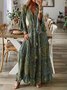 Elegant Urlaub Abstrakt Muster Ausgestellt Rüsche Lang Kleid V-Ausschnitt Kleid