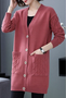 Unifarben Strickjacke Taschen Herbst Winter