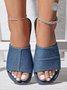 Blau Denim Patchwork Design Flach Pantolette