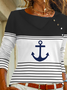 Gestreift Anker Geknöpft Lässig T-Shirt